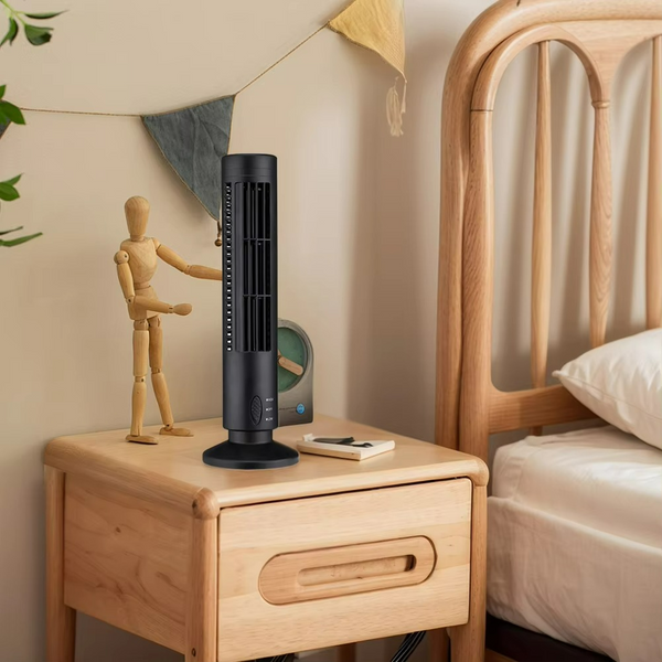 Säulenventilator Brisella Noire | Bladeless Design | USB-Betrieb | Stilvoll & Sicher | 33 × 10 cm / 38 × 10 cm