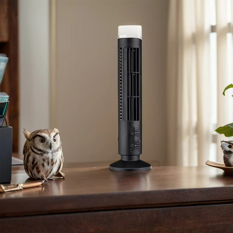 Säulenventilator Brisella Noire | Bladeless Design | USB-Betrieb | Stilvoll & Sicher | 33 × 10 cm / 38 × 10 cm