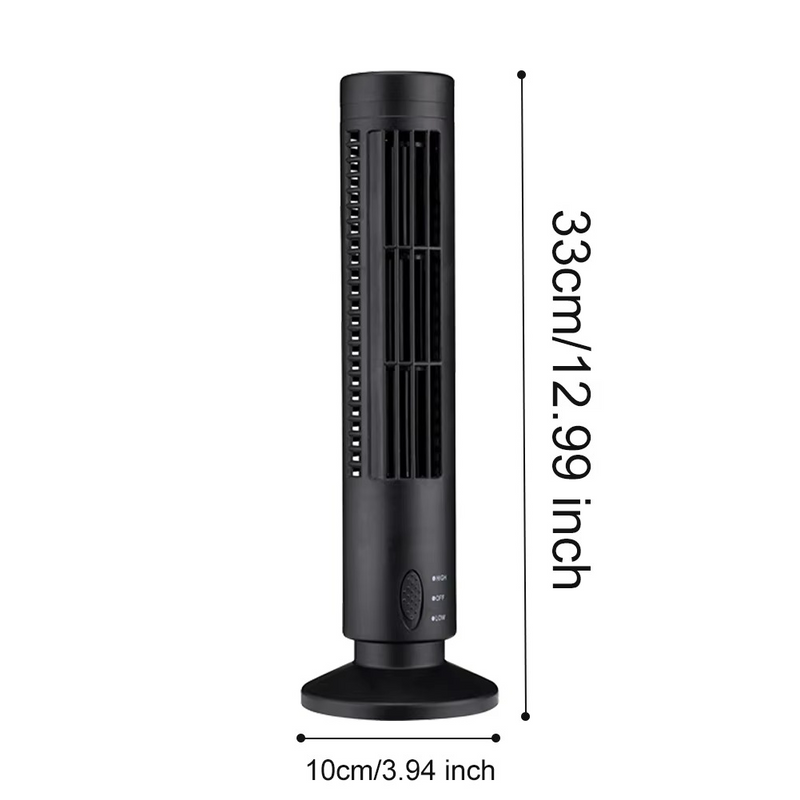 Säulenventilator Brisella Noire | Bladeless Design | USB-Betrieb | Stilvoll & Sicher | 33 × 10 cm / 38 × 10 cm