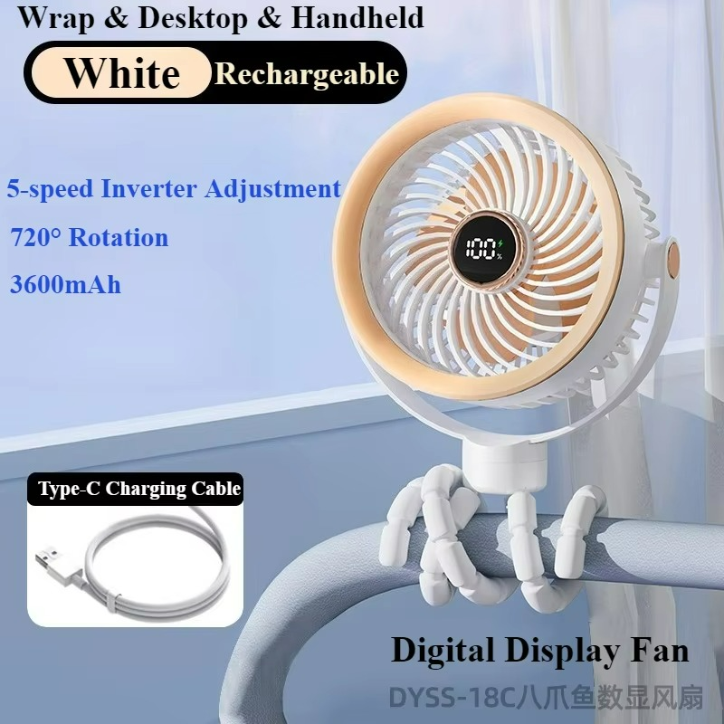OctaCool Tragbarer Mini-Ventilator | 360° Flex-Design | 100 Geschwindigkeiten | Ice-Cooling Technologie | LED-Display | 12,5 × 8,5 × 3 cm