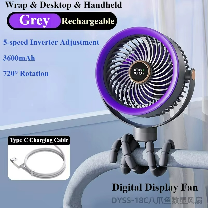 OctaCool Tragbarer Mini-Ventilator | 360° Flex-Design | 100 Geschwindigkeiten | Ice-Cooling Technologie | LED-Display | 12,5 × 8,5 × 3 cm