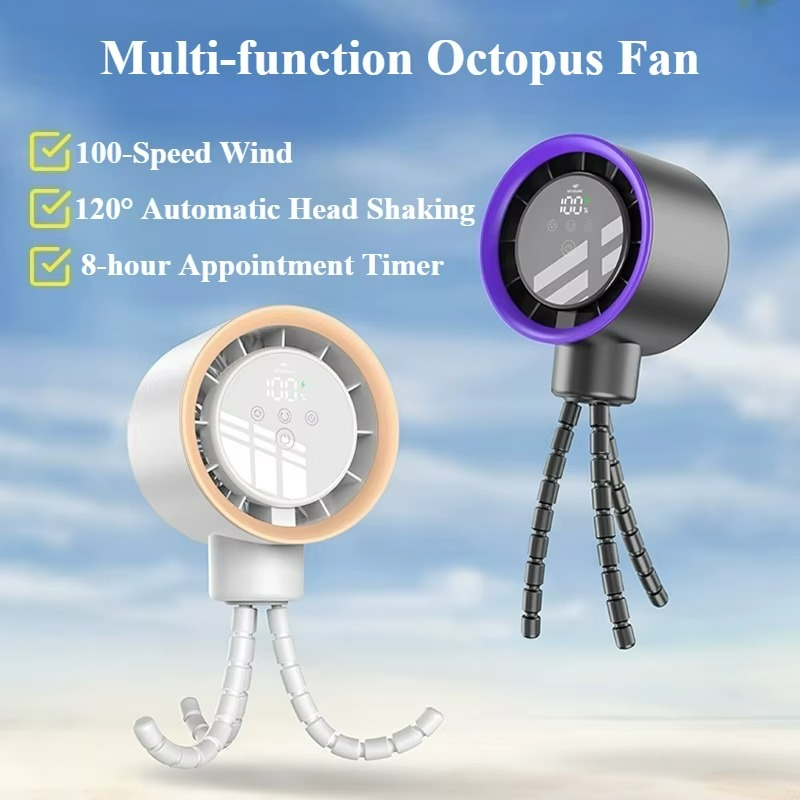 OctaCool Tragbarer Mini-Ventilator | 360° Flex-Design | 100 Geschwindigkeiten | Ice-Cooling Technologie | LED-Display | 12,5 × 8,5 × 3 cm