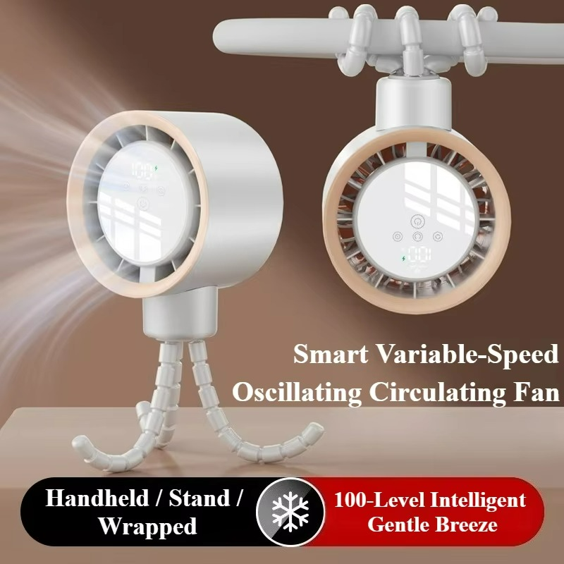 OctaCool Tragbarer Mini-Ventilator | 360° Flex-Design | 100 Geschwindigkeiten | Ice-Cooling Technologie | LED-Display | 12,5 × 8,5 × 3 cm