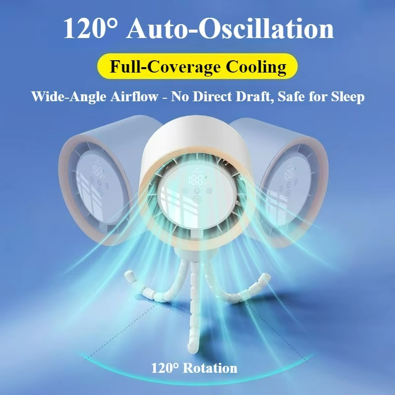OctaCool Tragbarer Mini-Ventilator | 360° Flex-Design | 100 Geschwindigkeiten | Ice-Cooling Technologie | LED-Display | 12,5 × 8,5 × 3 cm