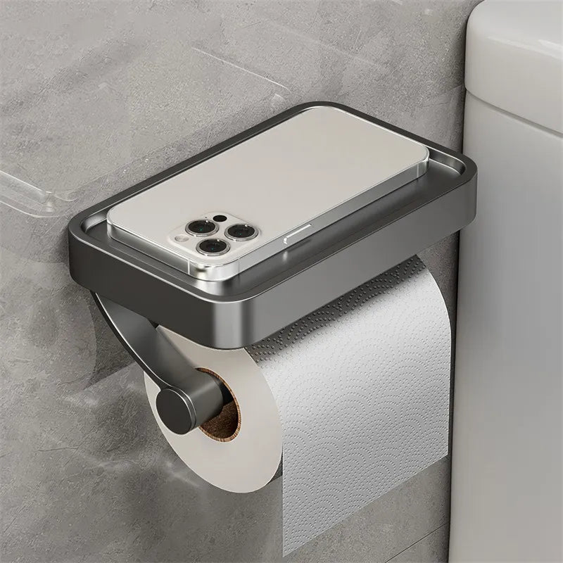 WC-Rollenhalter Velion | Mit Ablage | Edelstahl Gebürstet | Wandmontage ohne Bohren