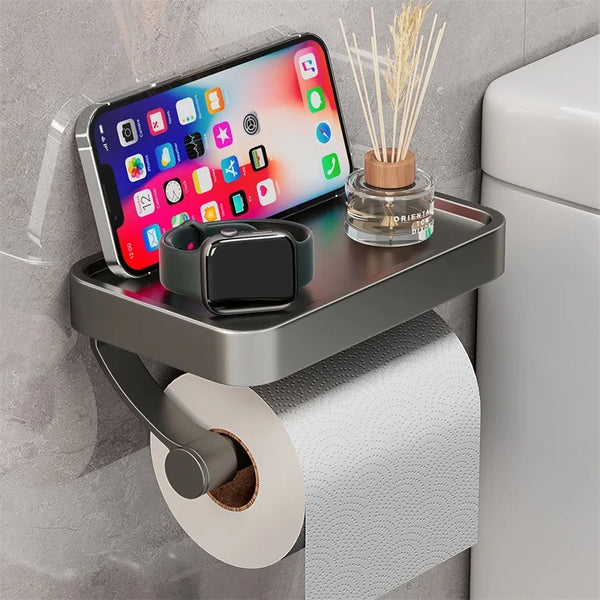 WC-Rollenhalter Velion | Mit Ablage | Edelstahl Gebürstet | Wandmontage ohne Bohren