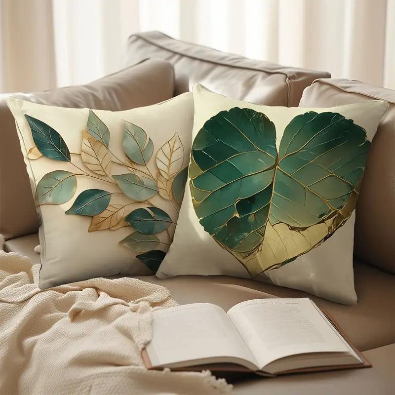 Kissenbezüge 4er Set | Vintage Blätter Design | 45x45 cm | Weiches Polyester