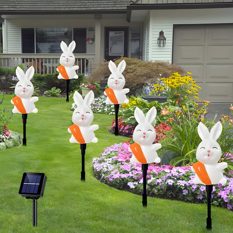 Lunilio Solar Gartenlichter 6er-Set | LED Osterhasen Deko | Wetterfest IP65 | Weiß | Kunststoff