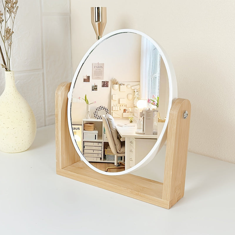 Miravelle Drehbarer Kosmetikspiegel mit Vergrößerung | Holzrahmen & Glas | 21×18×5 cm | Beidseitig nutzbar | Kompakt & stilvoll
