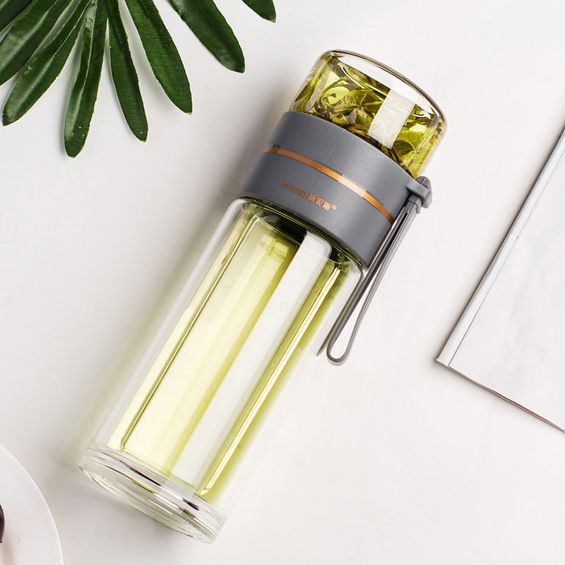 ThermoLeaf Doppelwandige Teeflasche aus Glas | 400–450 ml | Mit Edelstahl-Sieb & Trageschlaufe | Auslaufsicher & Hitzebeständig
