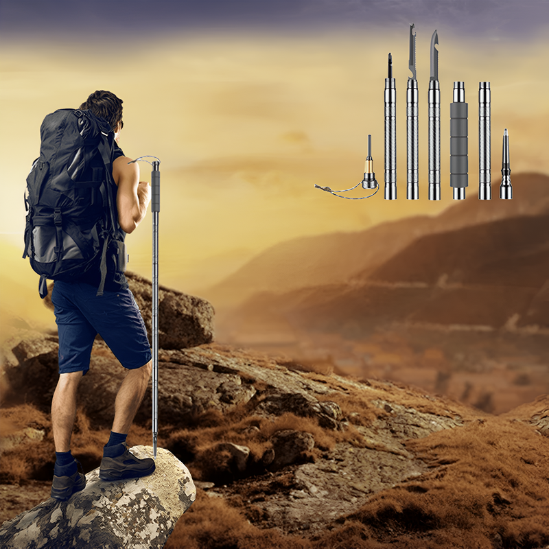 Wanderstock TrekVario | Faltbar & Höhenverstellbar | Ultraleicht aus Aluminium | 106–130 cm | Inkl. Geländeaufsätze