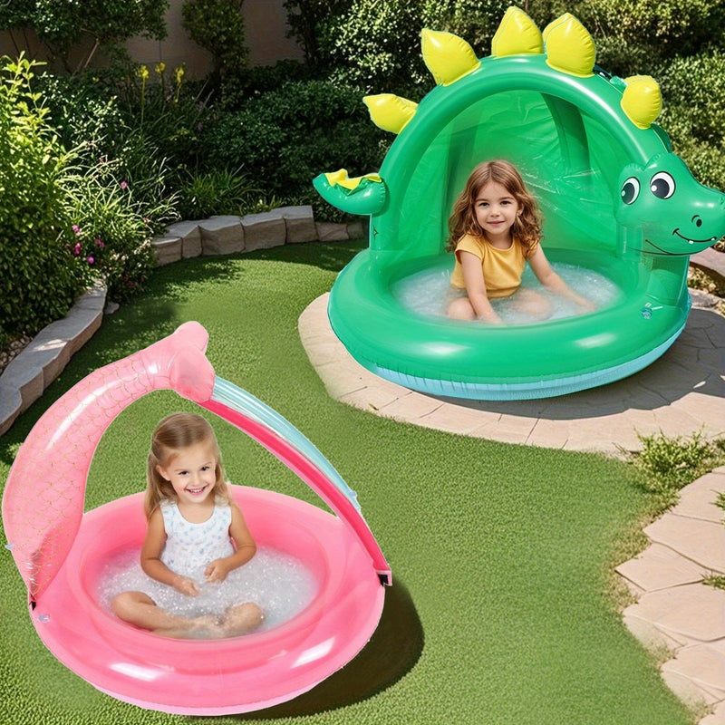 Aufblasbares Dino Planschbecken CoolaSaur | Mit Sonnendach | Kindersicher & Tragbar | Für Garten & Strand