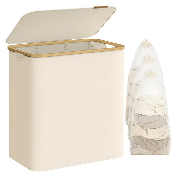 Sortiva Wäschekorb 150L | 3-Fach-System | Robust & Abnehmbar | 60x40x70 cm