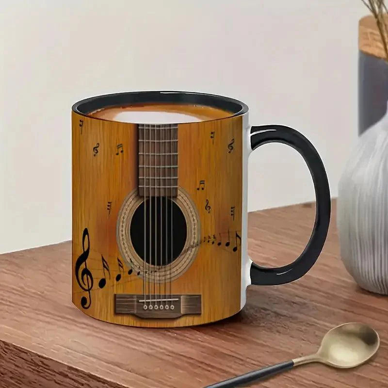 Musica | Keramik Kaffeetasse | Gitarren-Design | Isoliert & Wiederverwendbar