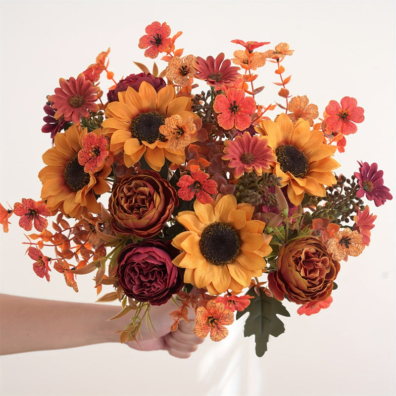 AutumnGlow Kunstblumen Set | 4-teilig | Realistische Herbstdeko | 32–35 cm