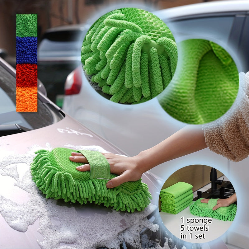 GlanzWerk Auto Reinigungsset 6-teilig | Microfaser & Chenille | Kratzfrei & Super Saugfähig | Für Auto & Haushalt