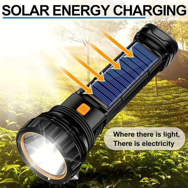 LED-Taschenlampe Solaytor Pro | Solar & USB Aufladbar | Mit COB-Seitenlicht | Wasserdicht IP45 | 18 × 6 cm