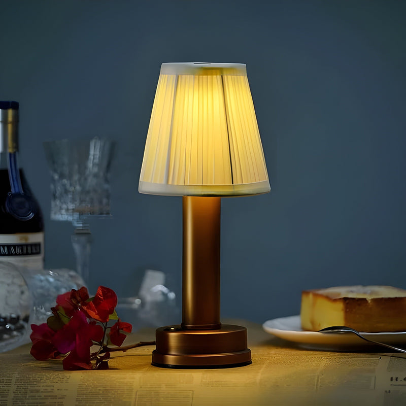 LumiÉlan Kabellose Tischlampe LED | 3-Stufen Dimmbar | Seidenschirm & Metallgehäuse | 29 cm