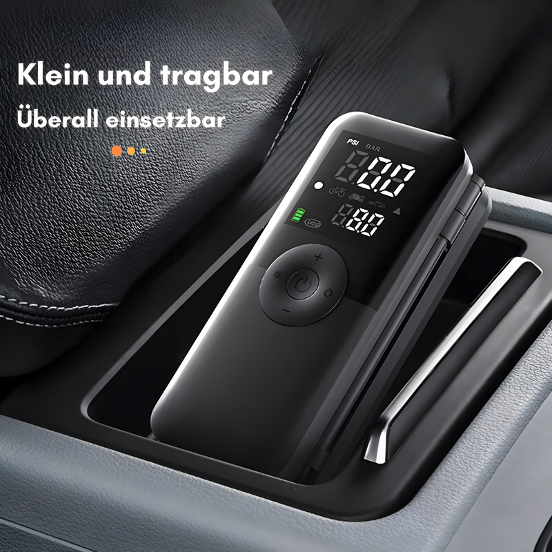 Elektrische Luftpumpe VeloCharge One | 150 PSI | Powerbank & LED-Licht | 4000 mAh Akku | USB-C | 16×4,4×6,7 cm