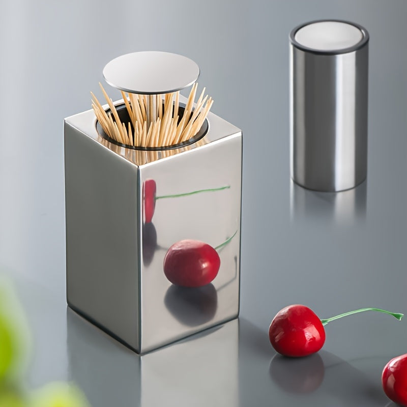 Zahnstocherspender CleanPick OneTouch | Automatischer Öffnungsmechanismus | Edelstahl | 9,8×6 cm