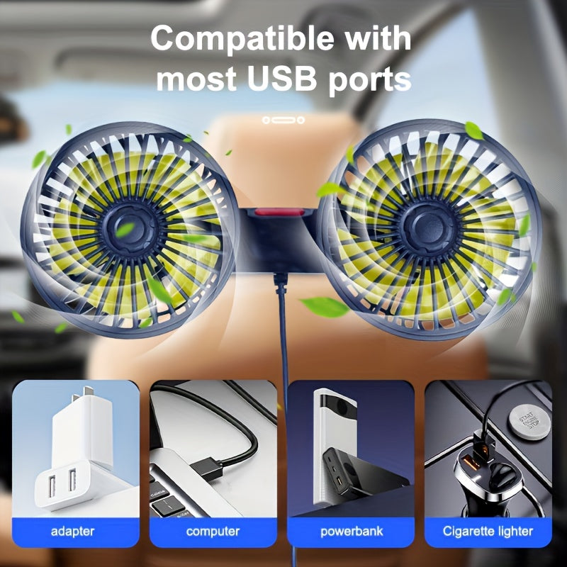 Doppellüfter AirTrek Duo | 360° drehbar | Ultra-leise & Kompakt | USB-Auto-Ventilator mit 5 Rotorblättern