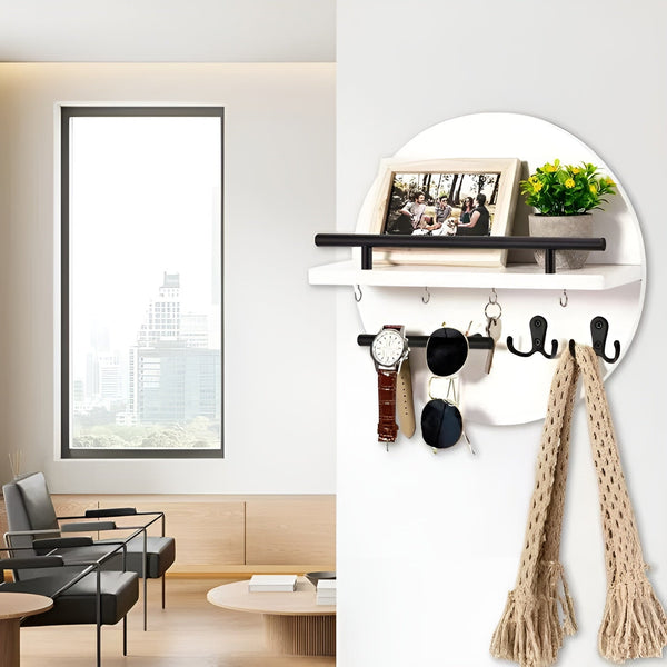 Wandgarderobe NordEdge | Massivholz & Metall | Mit Ablage & Hakenleiste | 100 cm Breite