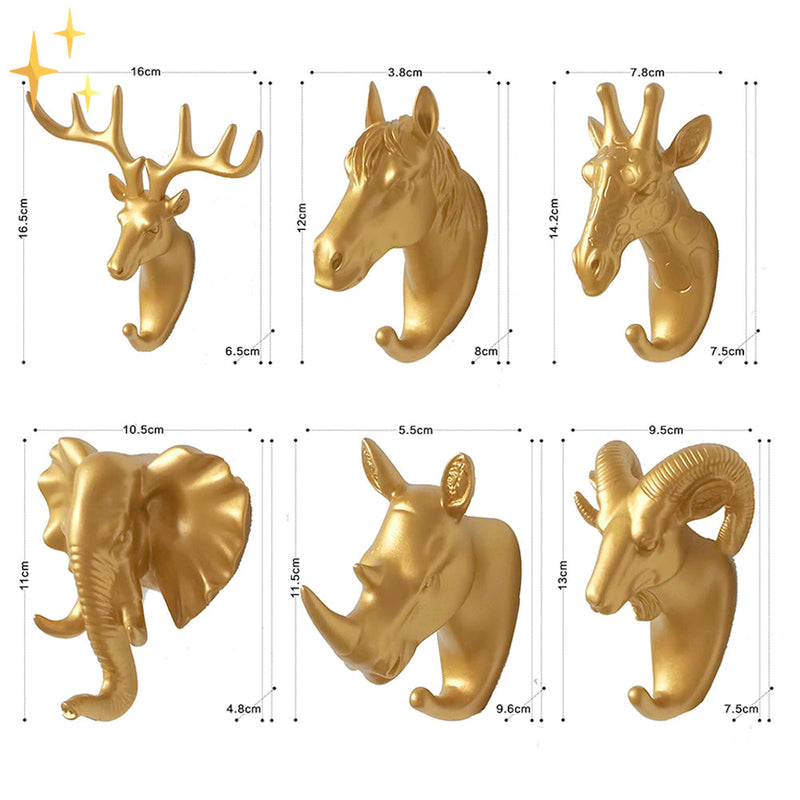 LuxPaws | Goldene Tierhaken | Stilvolle Wandhaken | Metall mit Glanzfinish