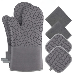 Ofenhandschuh-Set HeatGuard Pro | 6-teilig | Hitzebeständig bis 260 °C | Rutschfestes Silikon | Extra lang