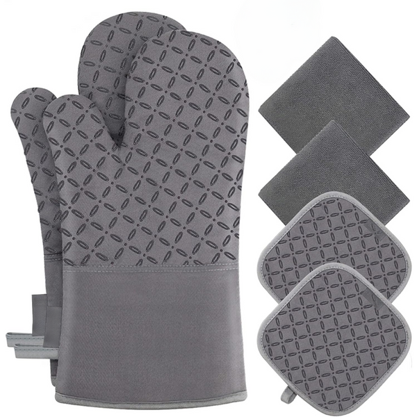 Ofenhandschuh-Set HeatGuard Pro | 6-teilig | Hitzebeständig bis 260 °C | Rutschfestes Silikon | Extra lang