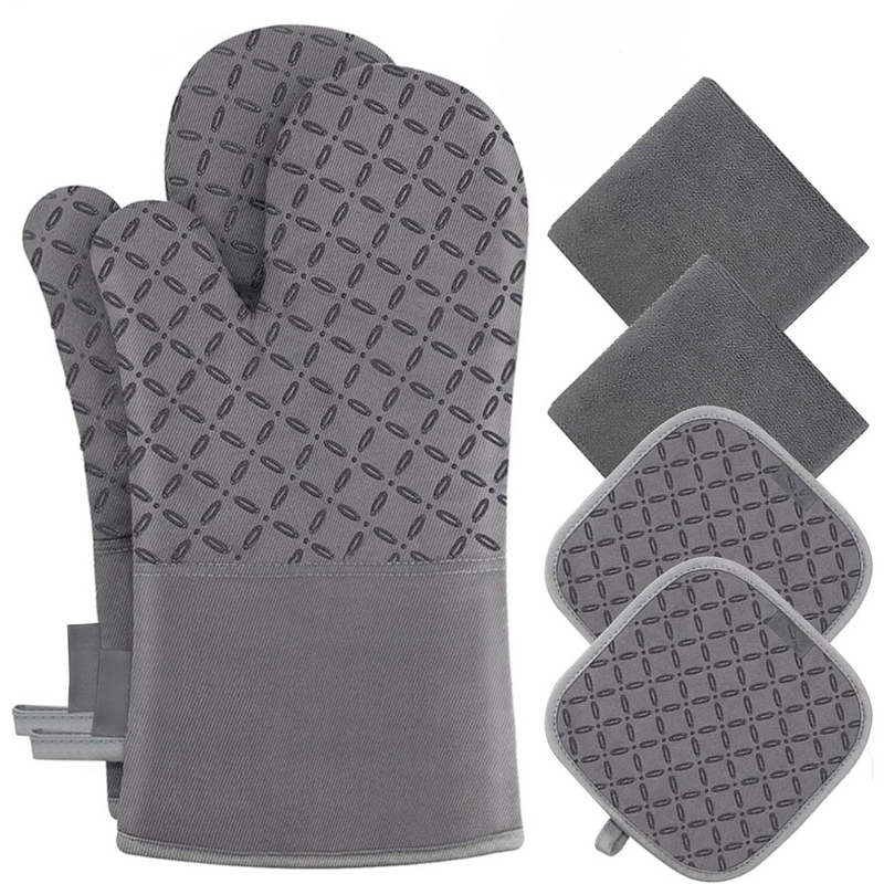 Ofenhandschuh-Set HeatGuard Pro | 6-teilig | Hitzebeständig bis 260 °C | Rutschfestes Silikon | Extra lang