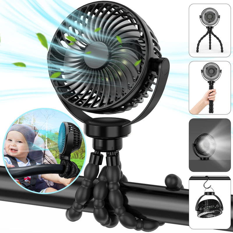 BRISLYGO Mobiler Akku-Ventilator 8000mAh | 360° drehbar mit LED-Nachtlicht | 4 Geschwindigkeiten & 27 Std. Laufzeit | USB-Ladung
