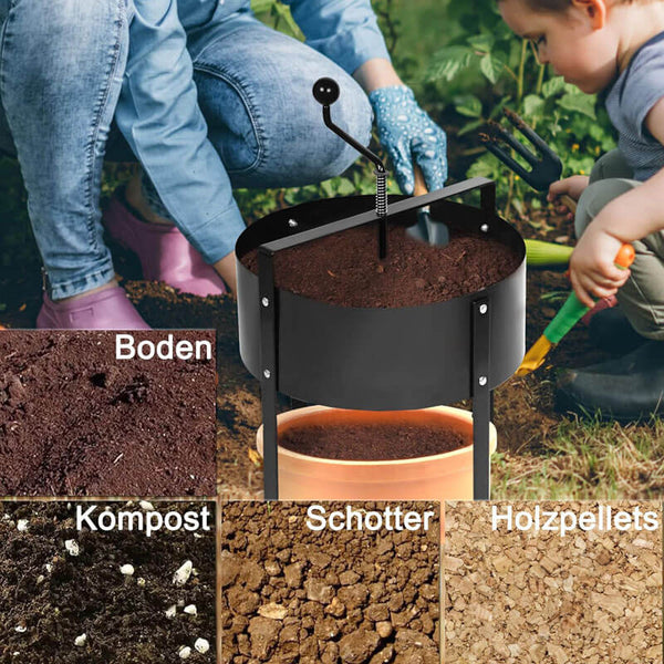 Roternde Bodenzeef TerraSift Pro | Ergonomisch & Effizient | Für Erde, Kompost & Sand | Metallrahmen