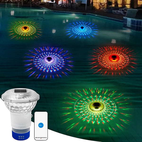 Solar Pool-Chlordosierer LumiFloat RGB | Mit LED-Lichtshow & Solarladung | Für bis zu 33.300 L | 5 Lichtmodi