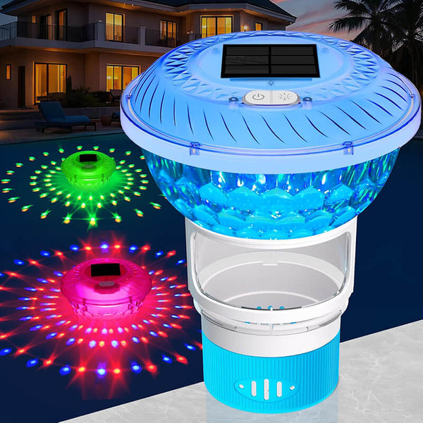 Solar Pool-Chlordosierer LumiFloat RGB | Mit LED-Lichtshow & Solarladung | Für bis zu 33.300 L | 5 Lichtmodi