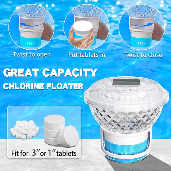 Solar Pool-Chlordosierer LumiFloat RGB | Mit LED-Lichtshow & Solarladung | Für bis zu 33.300 L | 5 Lichtmodi