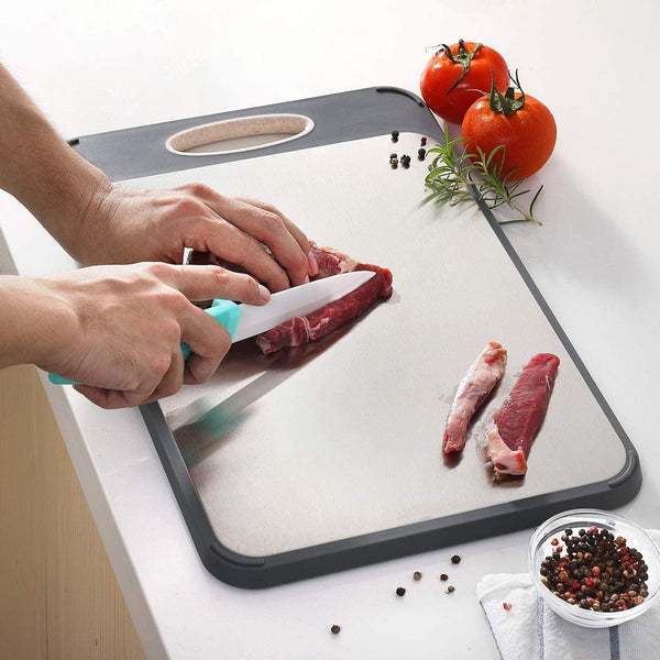 Edelstahl Schneidebrett ChefBoard DuoSteel | Beidseitig Nutzbar & Hygienisch | 40×27 cm | Hitzebeständig & Langlebig