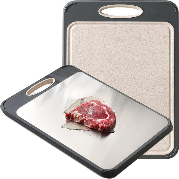 Edelstahl Schneidebrett ChefBoard DuoSteel | Beidseitig Nutzbar & Hygienisch | 40×27 cm | Hitzebeständig & Langlebig