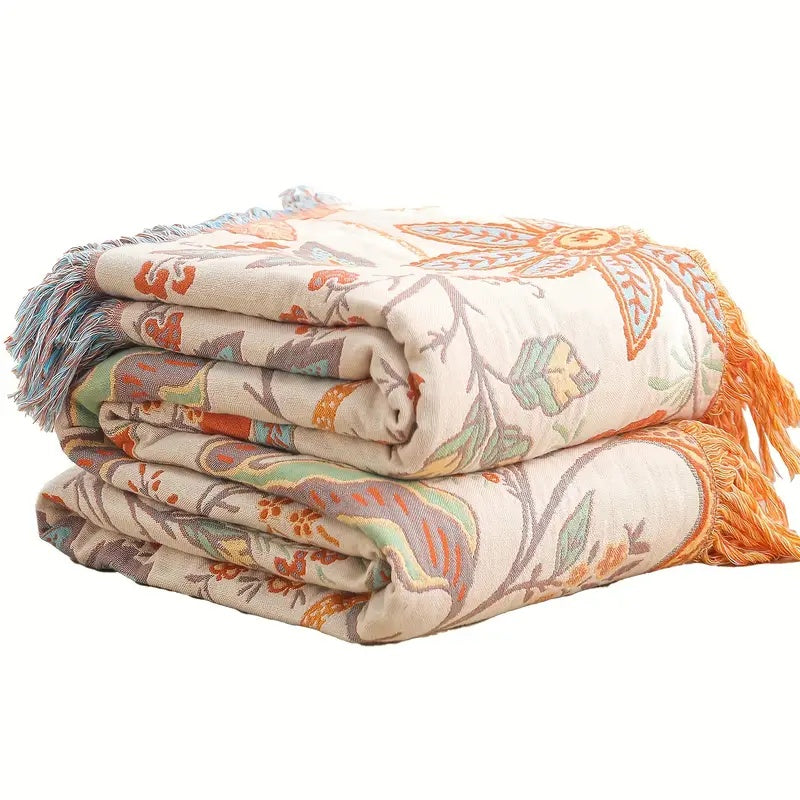 BohoBloom Decke | 100% Baumwolle | Blumenmuster | Vielseitig & Pflegeleicht