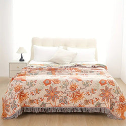 BohoBloom Decke | 100% Baumwolle | Blumenmuster | Vielseitig & Pflegeleicht