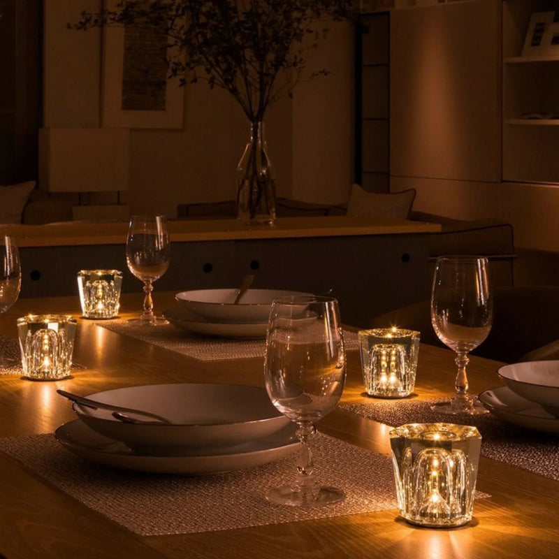 Kristall Tischlampe VÉLORIA | Diamantoptik & 360° Lichtspiel | Kabellos & USB-Aufladbar | Bis zu 12 Std. Leuchtdauer