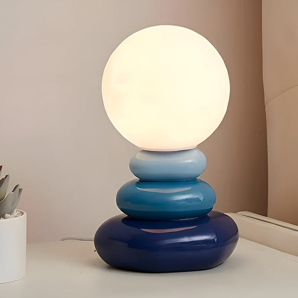 Nordiluva Tischlampe Kieselstein-Design | Skandinavischer Stil | LED-Licht | Keramik Blau | Zen-Ästhetik