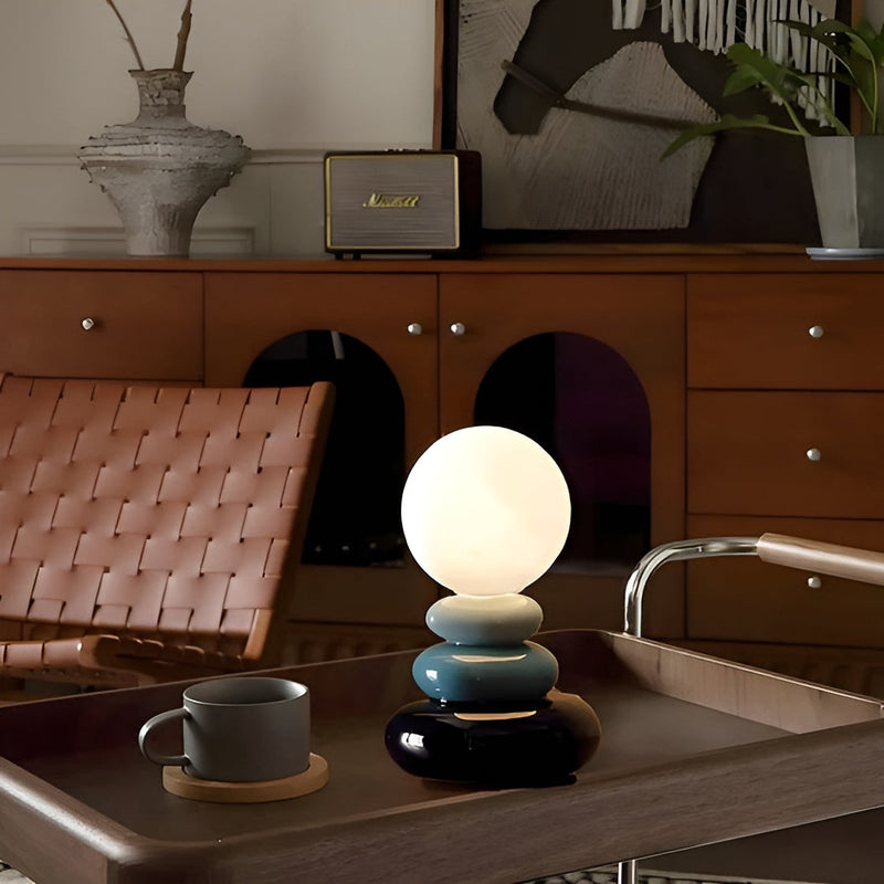 Nordiluva Tischlampe Kieselstein-Design | Skandinavischer Stil | LED-Licht | Keramik Blau | Zen-Ästhetik