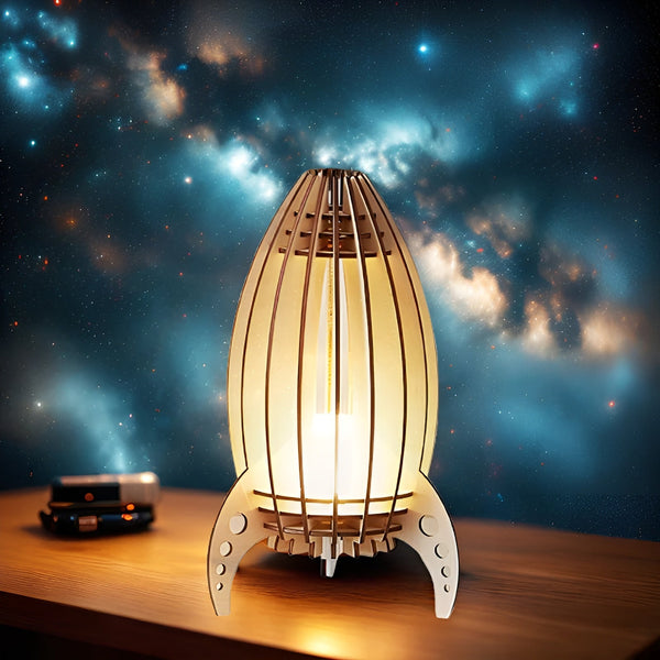 RocketLuma Nachttischlampe Rakete | Warmes LED-Licht | Massives Buchenholz | 25 cm Höhe