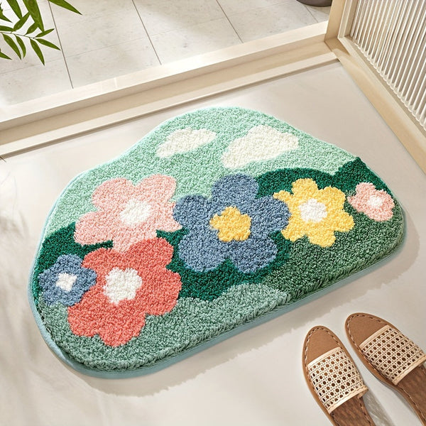 Velvaflor Badezimmermatte Blumenmuster | Extra Weich & Rutschfest | 45x70 cm | 2 cm Dick