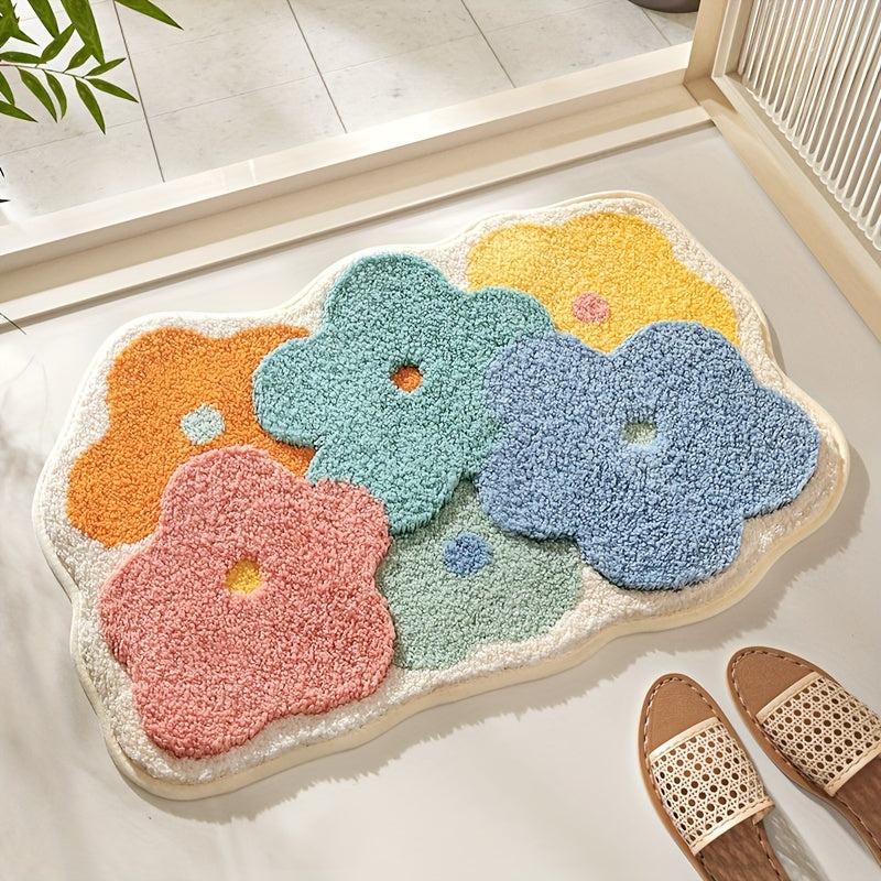 Velvaflor Badezimmermatte Blumenmuster | Extra Weich & Rutschfest | 45x70 cm | 2 cm Dick