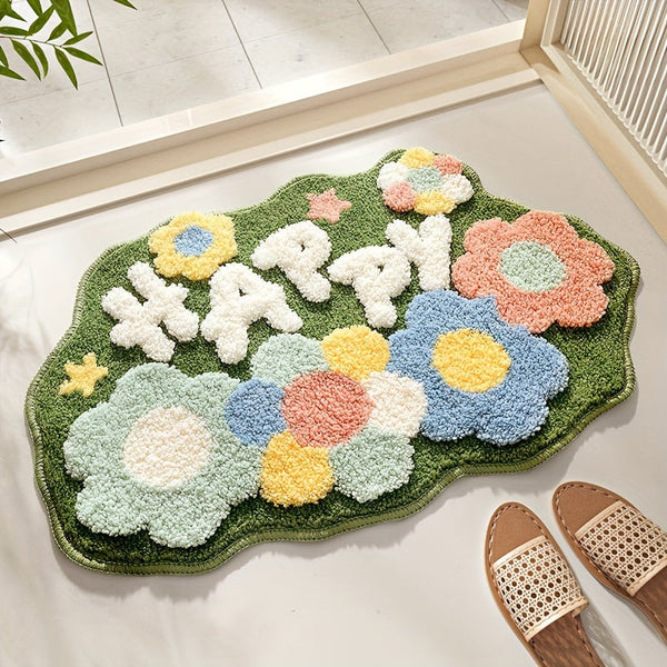 Velvaflor Badezimmermatte Blumenmuster | Extra Weich & Rutschfest | 45x70 cm | 2 cm Dick