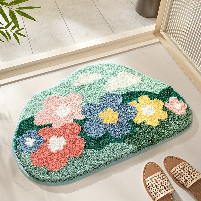 Velvaflor Badezimmermatte Blumenmuster | Extra Weich & Rutschfest | 45x70 cm | 2 cm Dick