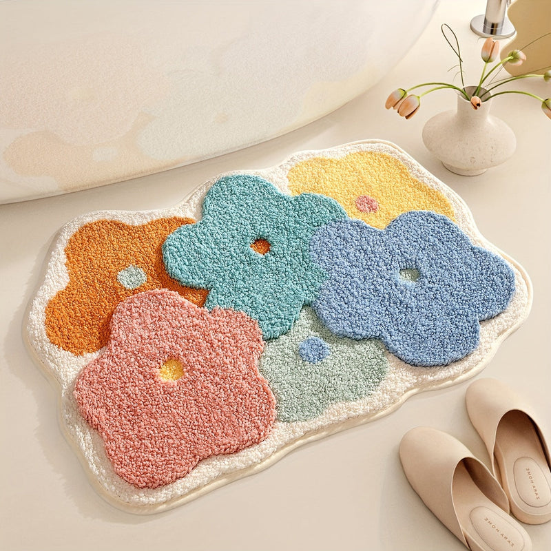 Velvaflor Badezimmermatte Blumenmuster | Extra Weich & Rutschfest | 45x70 cm | 2 cm Dick