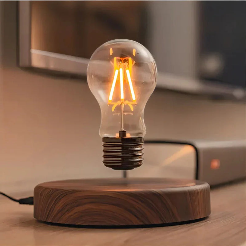 Veltiora Schwebende LED Tischlampe | Magnetische Levitation | Walnussholz-Sockel | 2700K–5000K | 13,5×13,5×2,8 cm