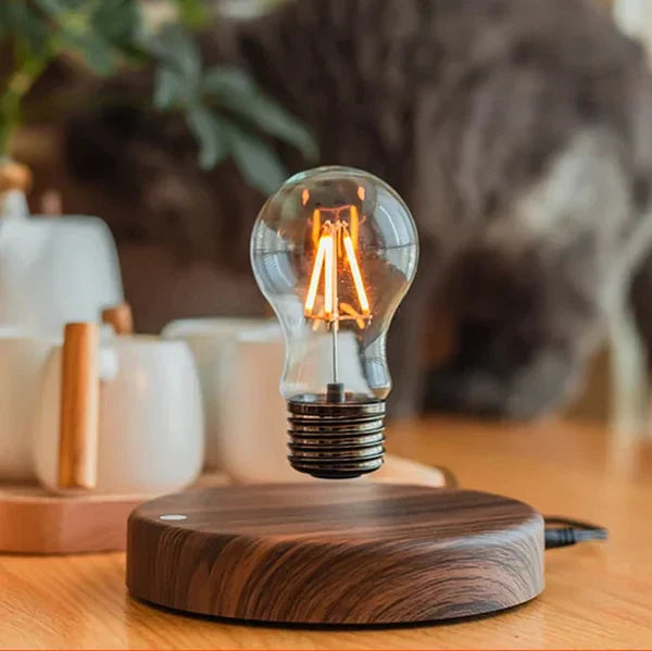 Veltiora Schwebende LED Tischlampe | Magnetische Levitation | Walnussholz-Sockel | 2700K–5000K | 13,5×13,5×2,8 cm